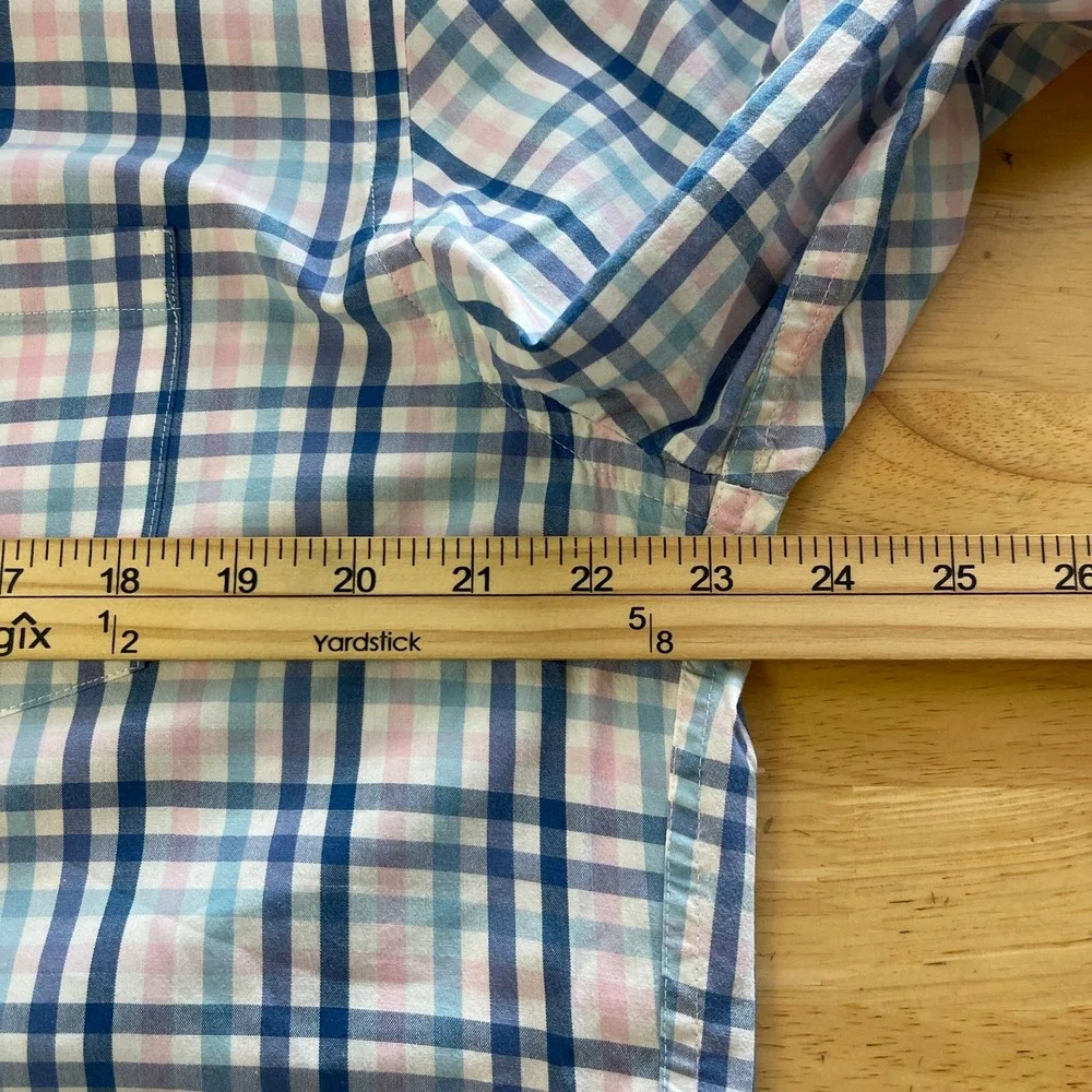 J.Crew Flex Washed Slim UNTUCKED‎ Mens L Button Down Shirt Blue Pink Plaid AR505